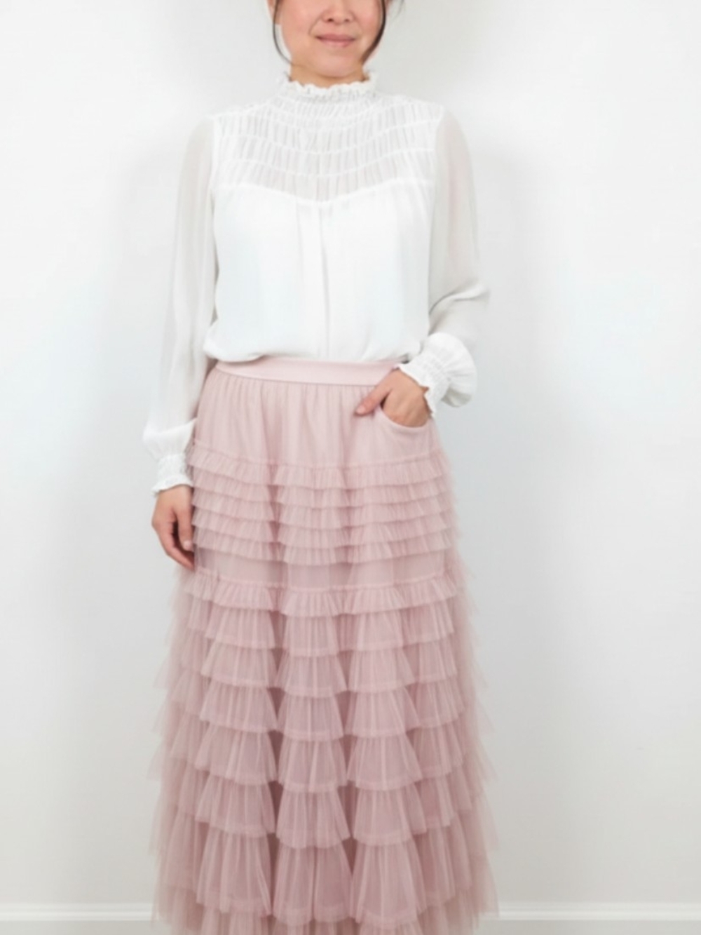 SHEIN Pink Tiered Ruffle Maxi Skirt